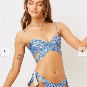 Frankie’s Bikini Falcon Shine Blue Paisley Wrap Top (M) TOP ONLY